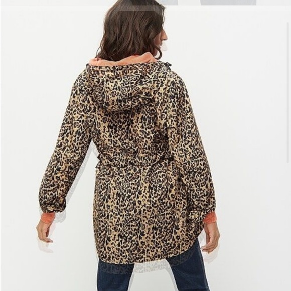 J Crew Perfect Rain Jacket Leopard Print Hooded XS - Picture 3 of 15